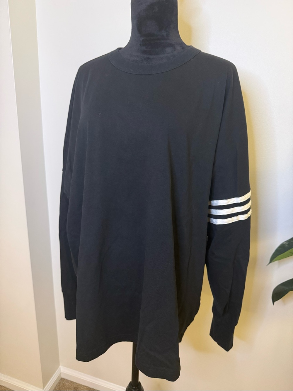 Adidas Black Long-Sleeve Shirt with White Arm Stripes